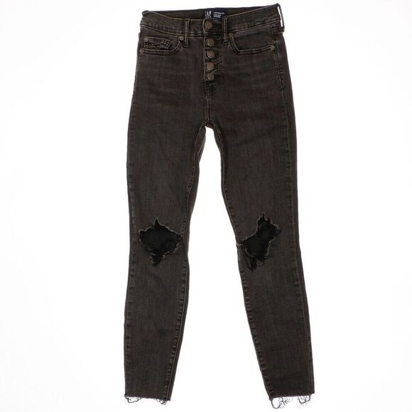 Gap Jeans Womens 2 High Rise Legging Distressed Charcoal Button Measures 25 x 26 - Picture 1 of 10